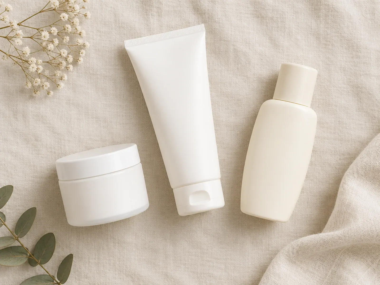 無香料護膚品平鋪（示意）