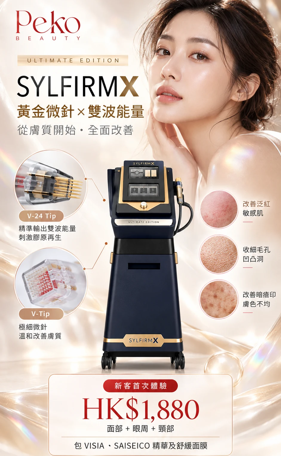 Sylfirm X 矽谷電波宣傳圖：黃金微針 × 雙波能量，新客首次體驗 HK$1,880