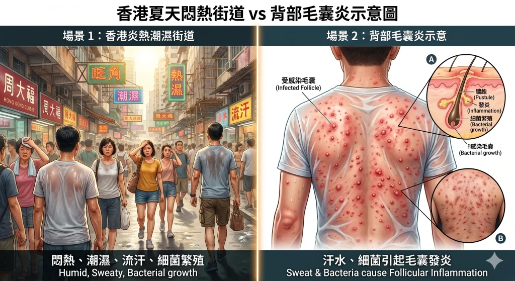 香港夏天高溫高濕背部毛囊炎成因解析 美背療程香港