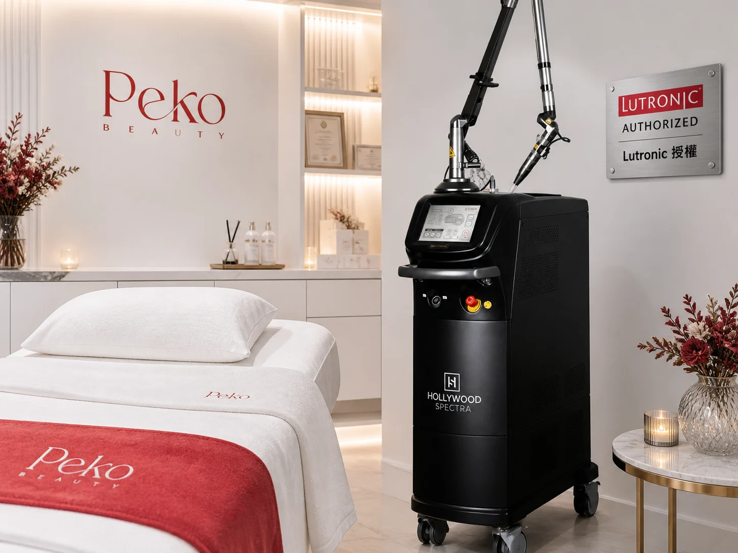 Peko 療程房實拍：Lutronic 原廠授權儀器（牆上為原廠授權牌）