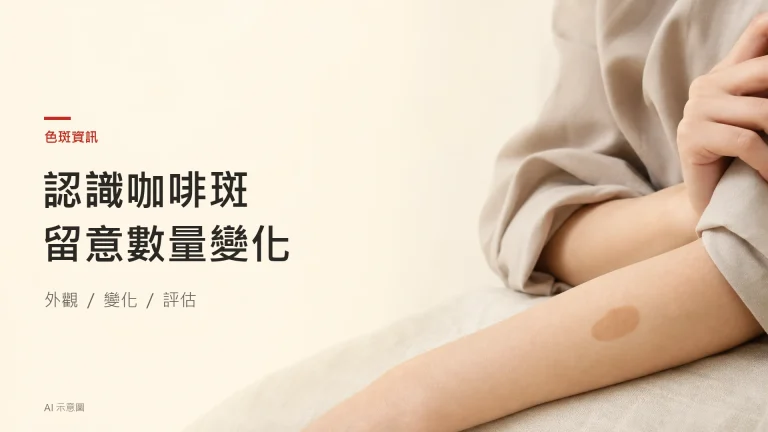 AI 示意圖：成年東亞人士前臂一片平坦淺褐色斑塊，僅供外觀概念參考，不能用作診斷。