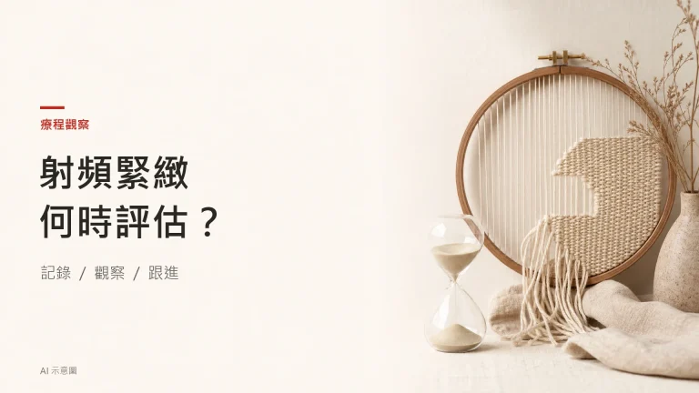 AI 示意圖：沙漏與局部編織中的米色織物，借時間與編織比喻漸進觀察，並非膠原重塑實況。